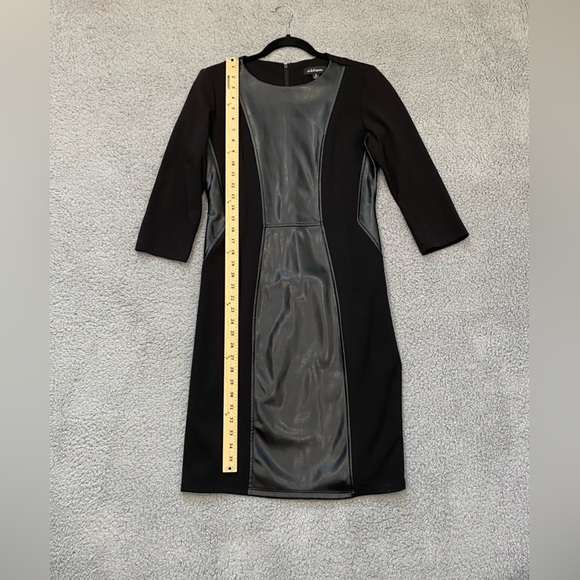 Addison Bodycon Black midi dress faux Leather 3/4 Sleeve womens 8 Stretch 21F850 - Picture 5 of 15